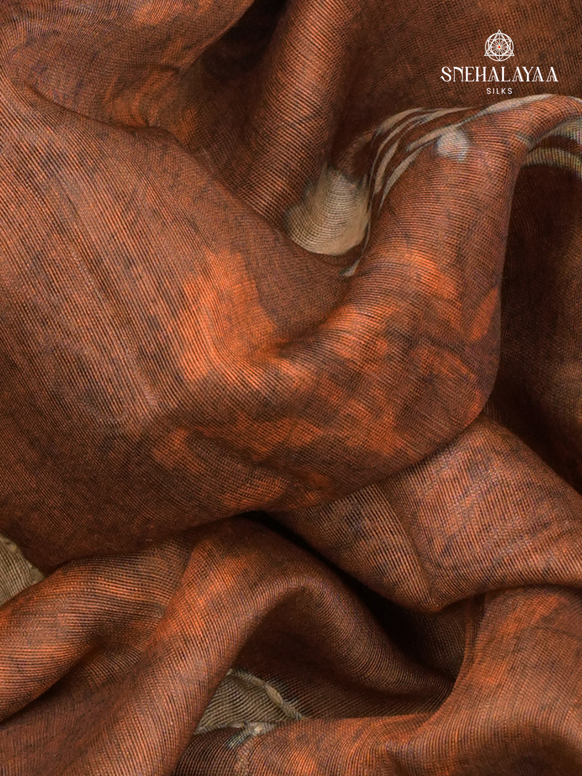 Brown Linen Embroidery Saree