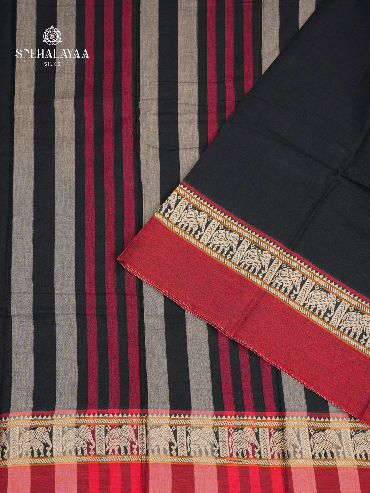 Black Narayanpet Cotton Saree without Blouse