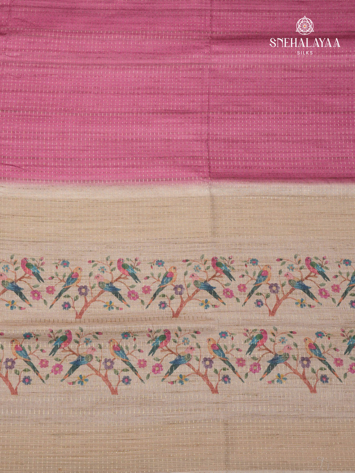Pink Printed Tussar Saree