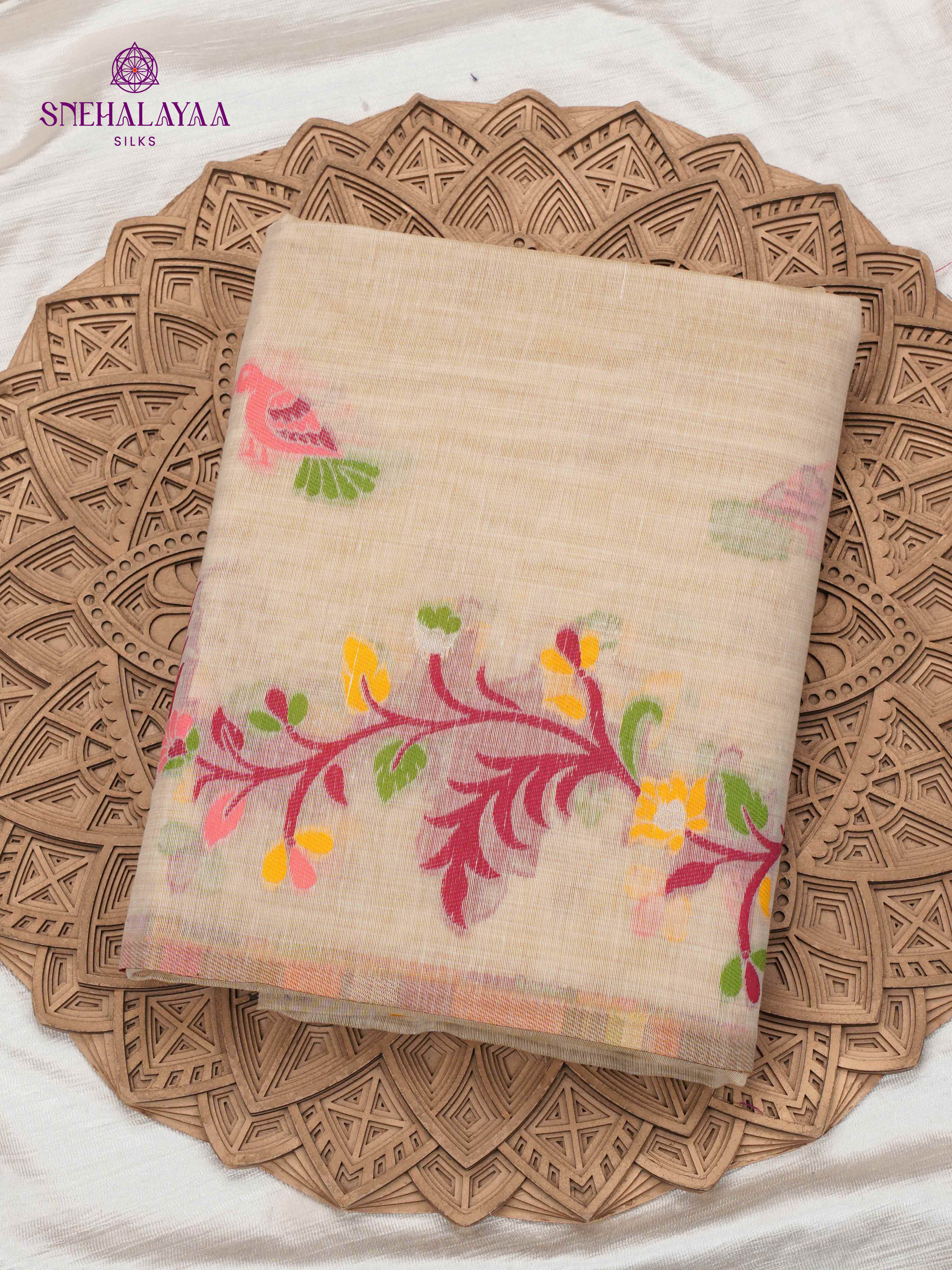 Beige Munga Cotton Saree