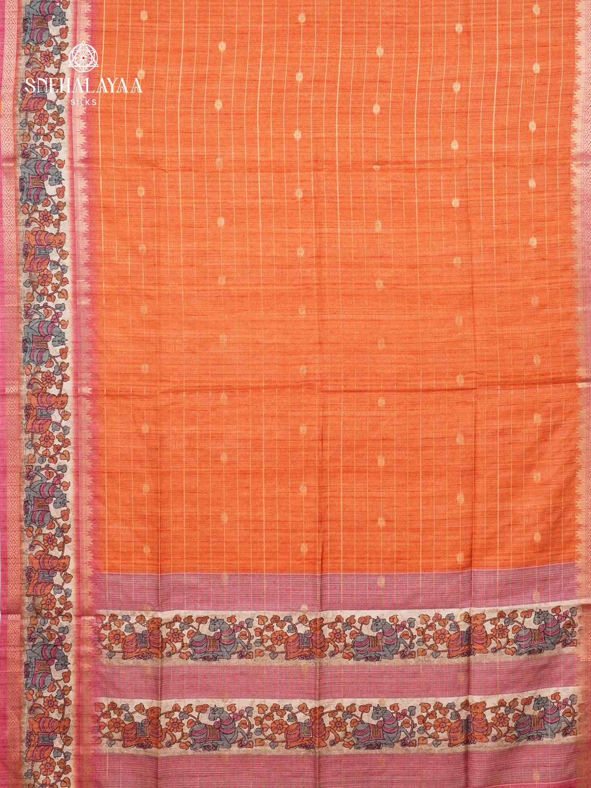 Rust Orange Tussar Saree