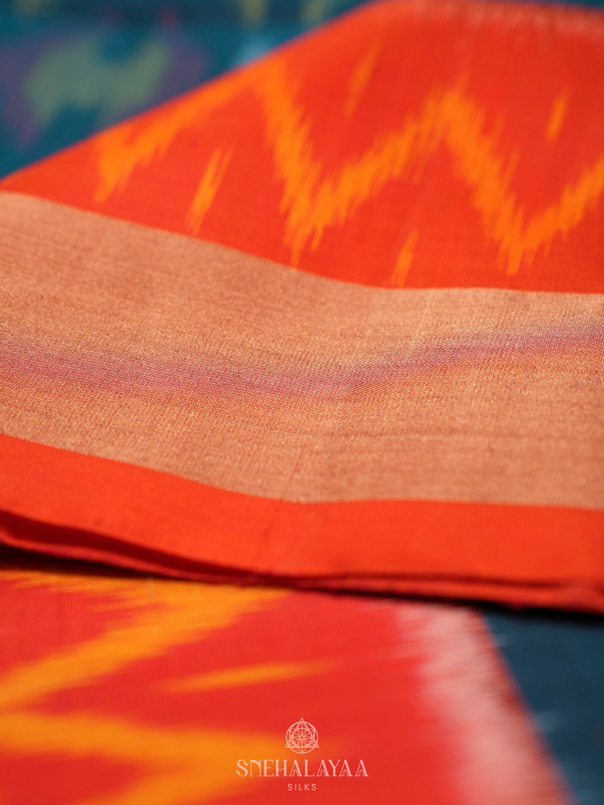 Peacock Blue Ikat Soft Silk Saree