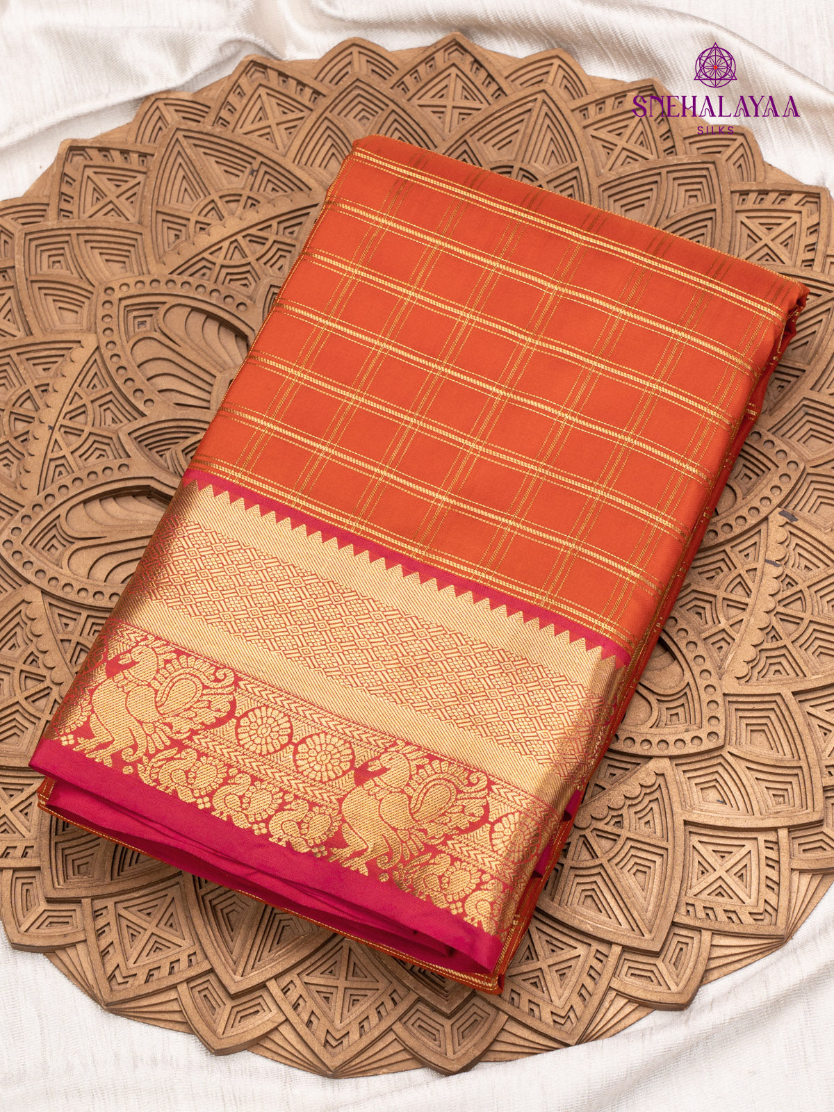 Rust Orange Kanjivaram Silk Saree