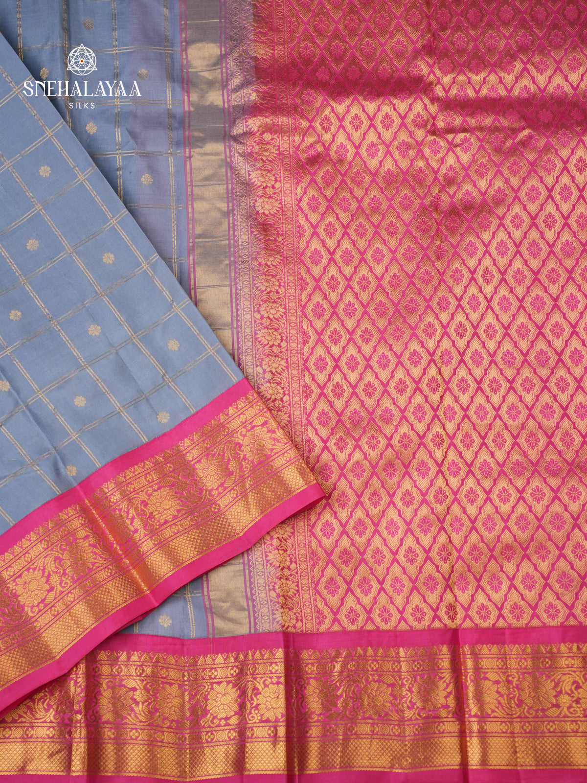Dusty Blue Kanjivaram Silk Saree