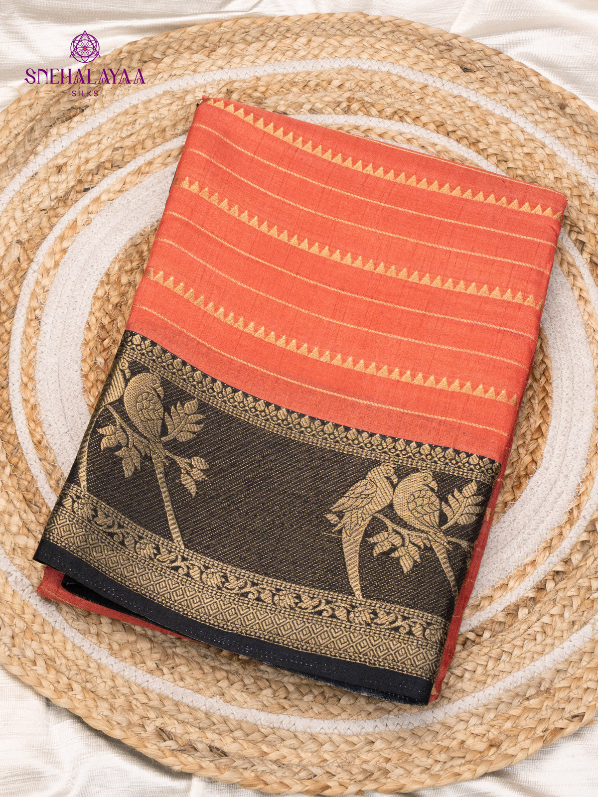 Rust Orange Dola Silk Saree