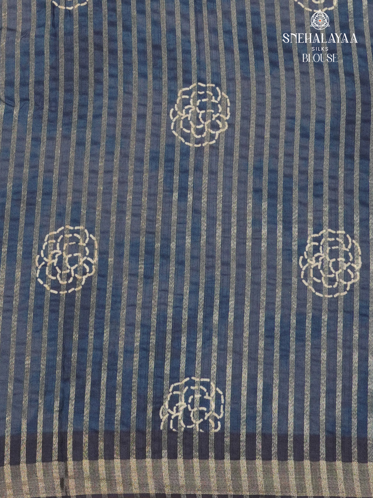 Teal Blue Floral Printed Tussar Saree