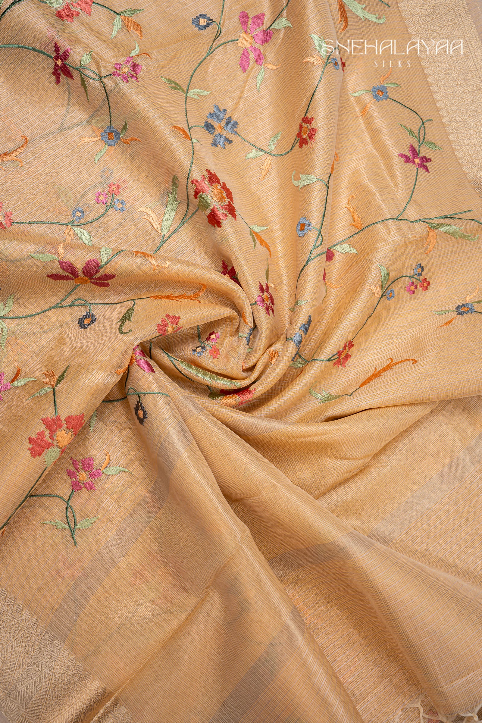 Cream TISSUE KOTA EMBROIDERY Saree