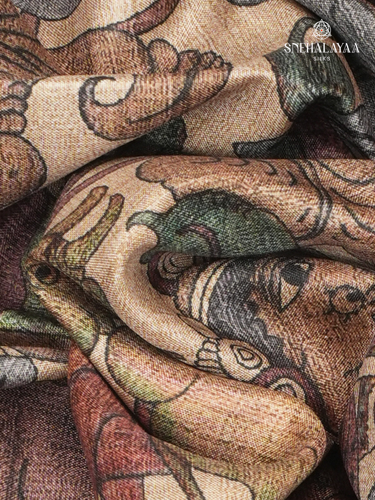 Beige With Grey Kalamkari Tussar Saree