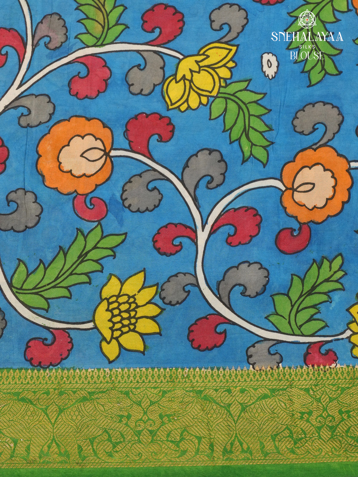 Red Kalamkari Hand Printed Saree