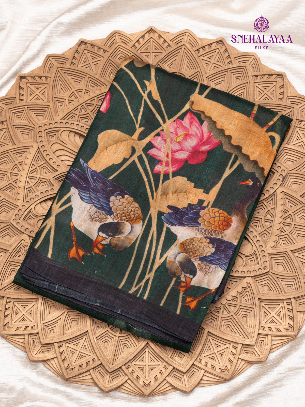 Green Printed Tussar Saree