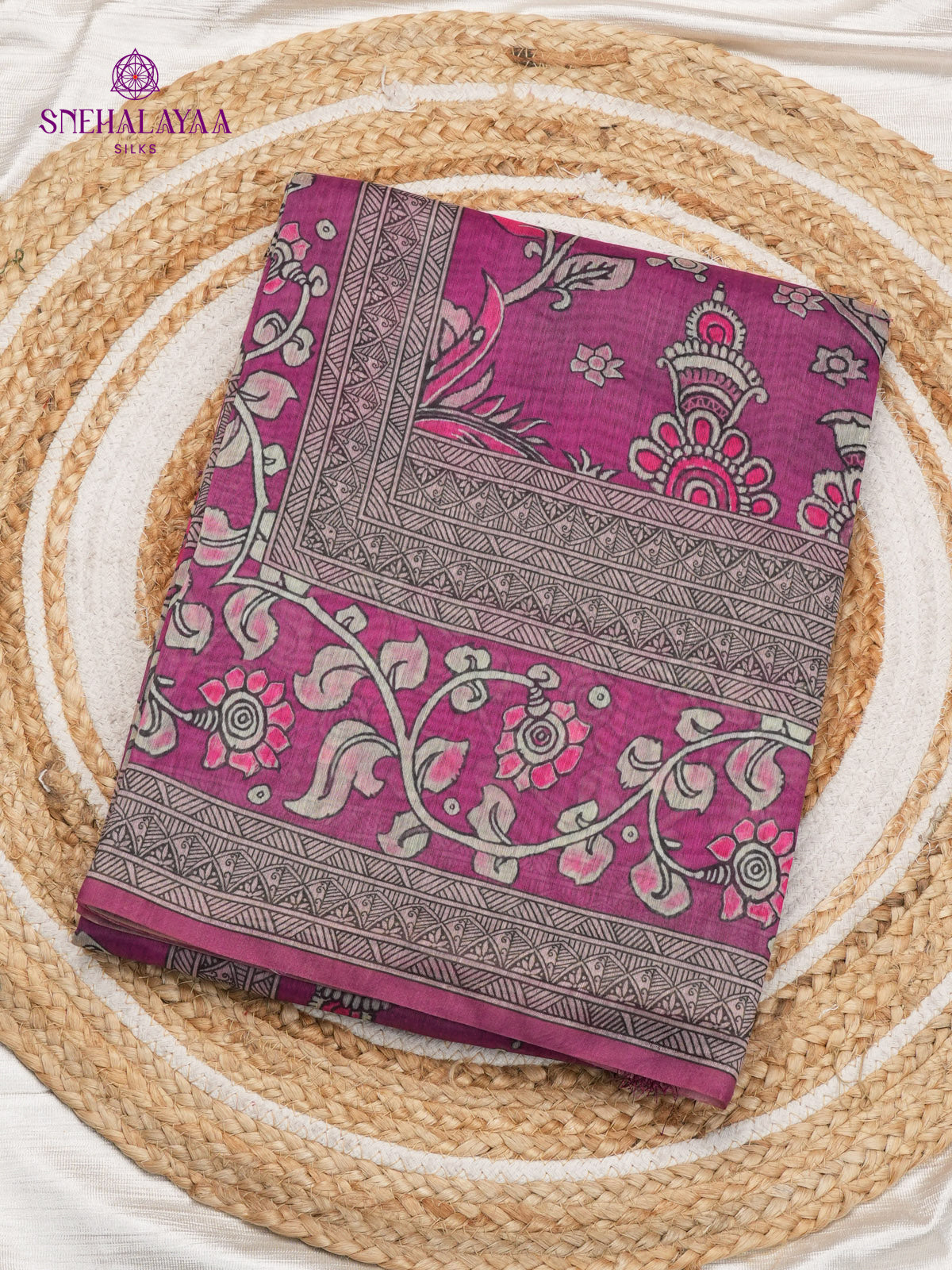 Pastel Pink Printed Linen Saree