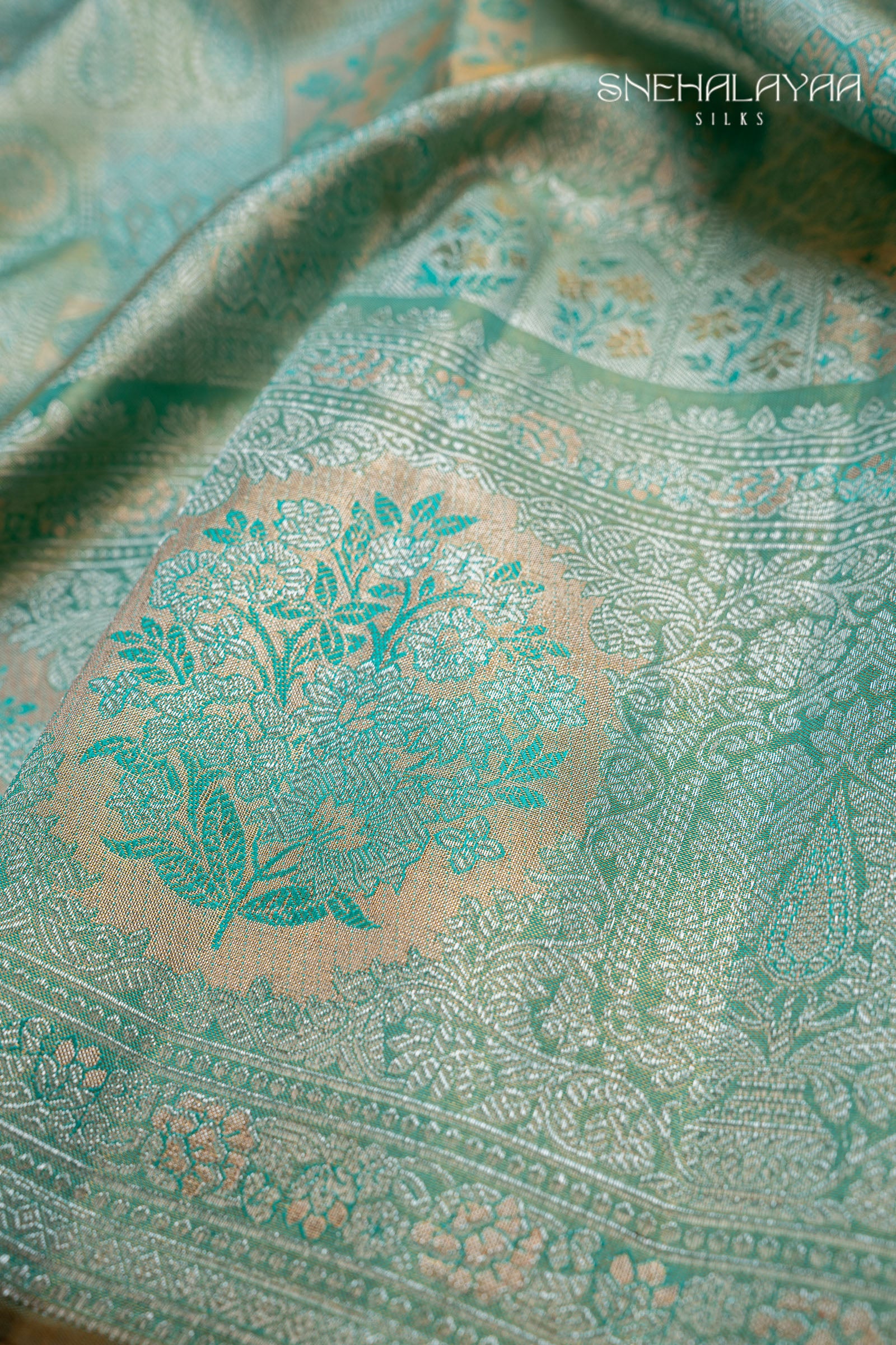 Teal Blue Kancheevaram Tissue Silk Saree