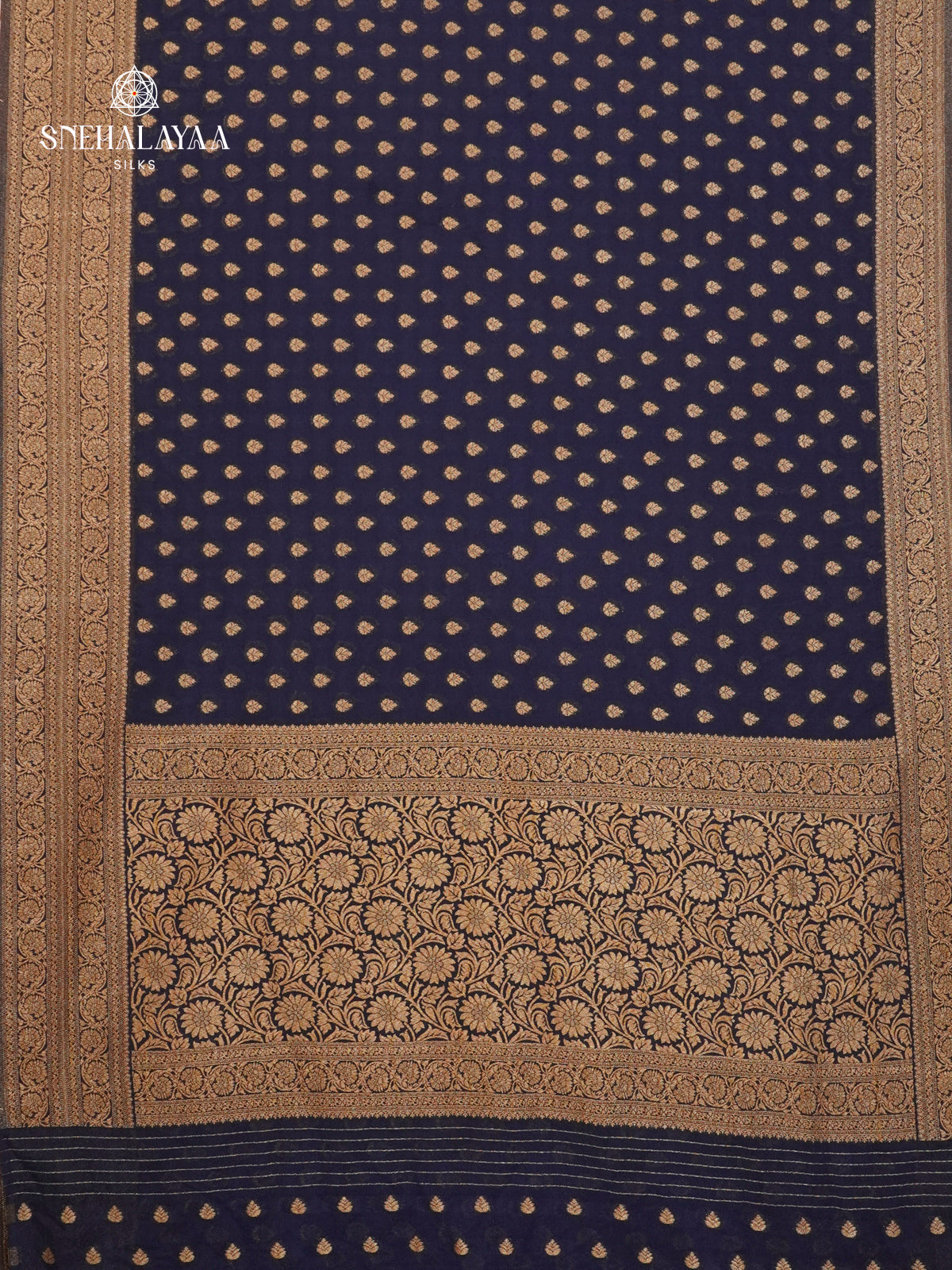 Navy Blue Banaras Crepe Silk Saree