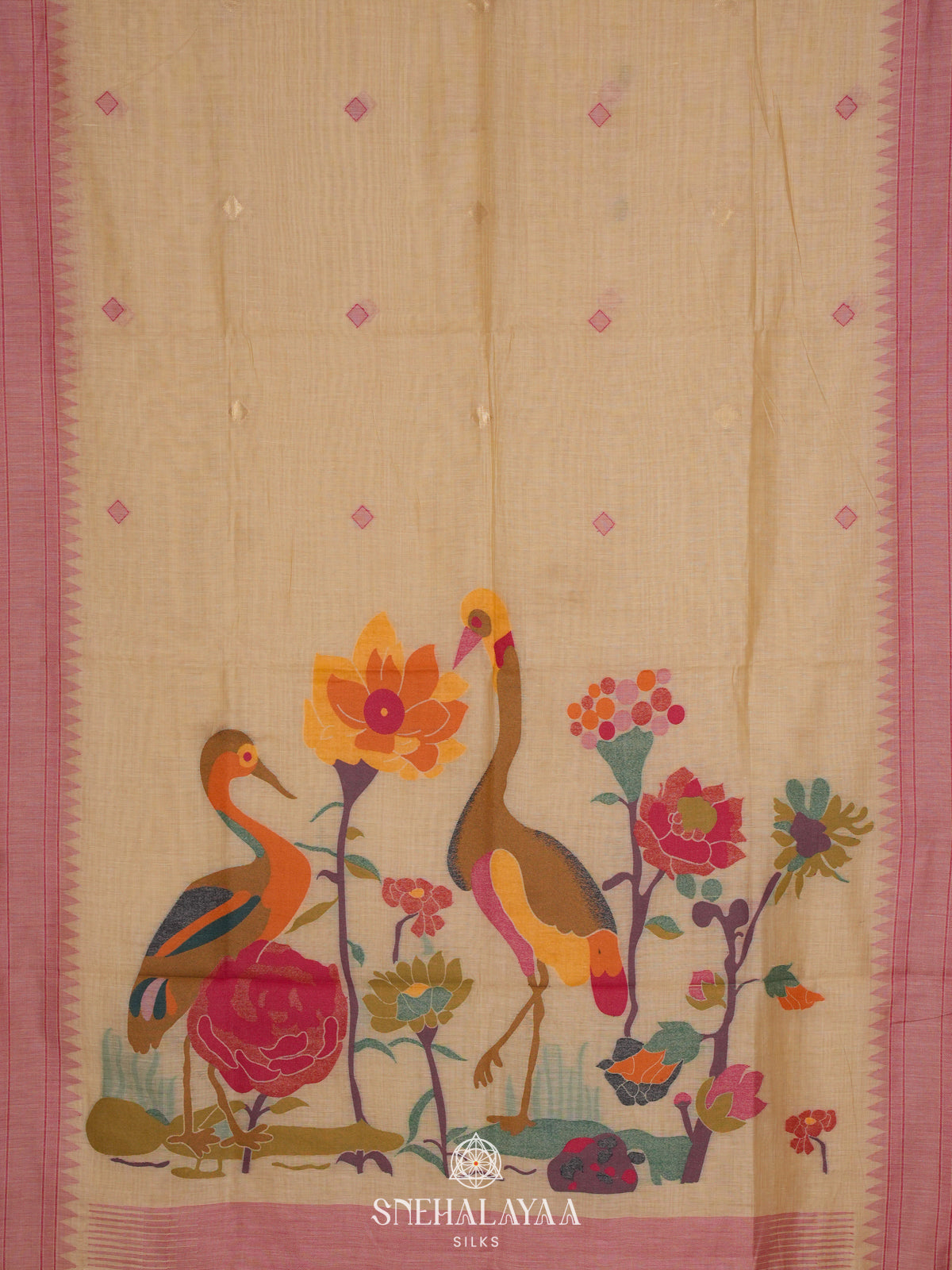 Cream Munga Cotton Saree