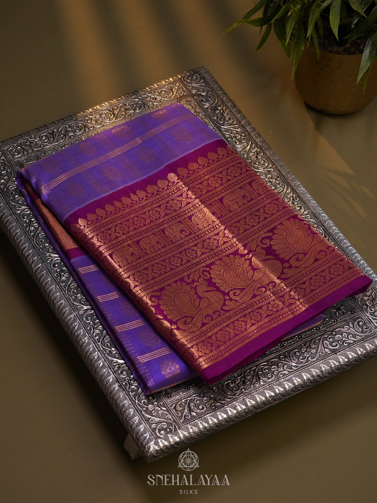 Lavender Kuppadam Silk Cotton Saree with Rich Zari Pallu