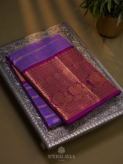 Lavender Kuppadam Silk Cotton Saree with Rich Zari Pallu