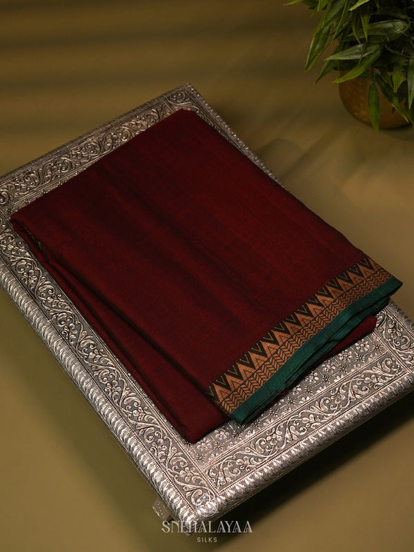 Maroon Narayanpet Cotton Saree without Blouse