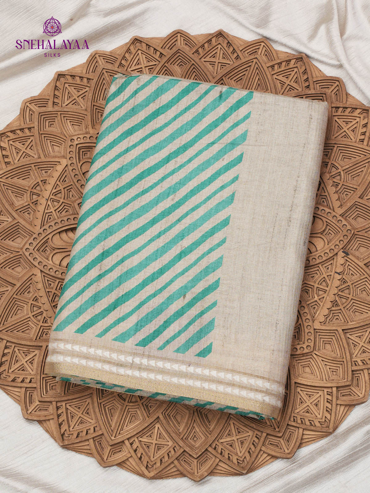 Off White Printed Tussar Saree