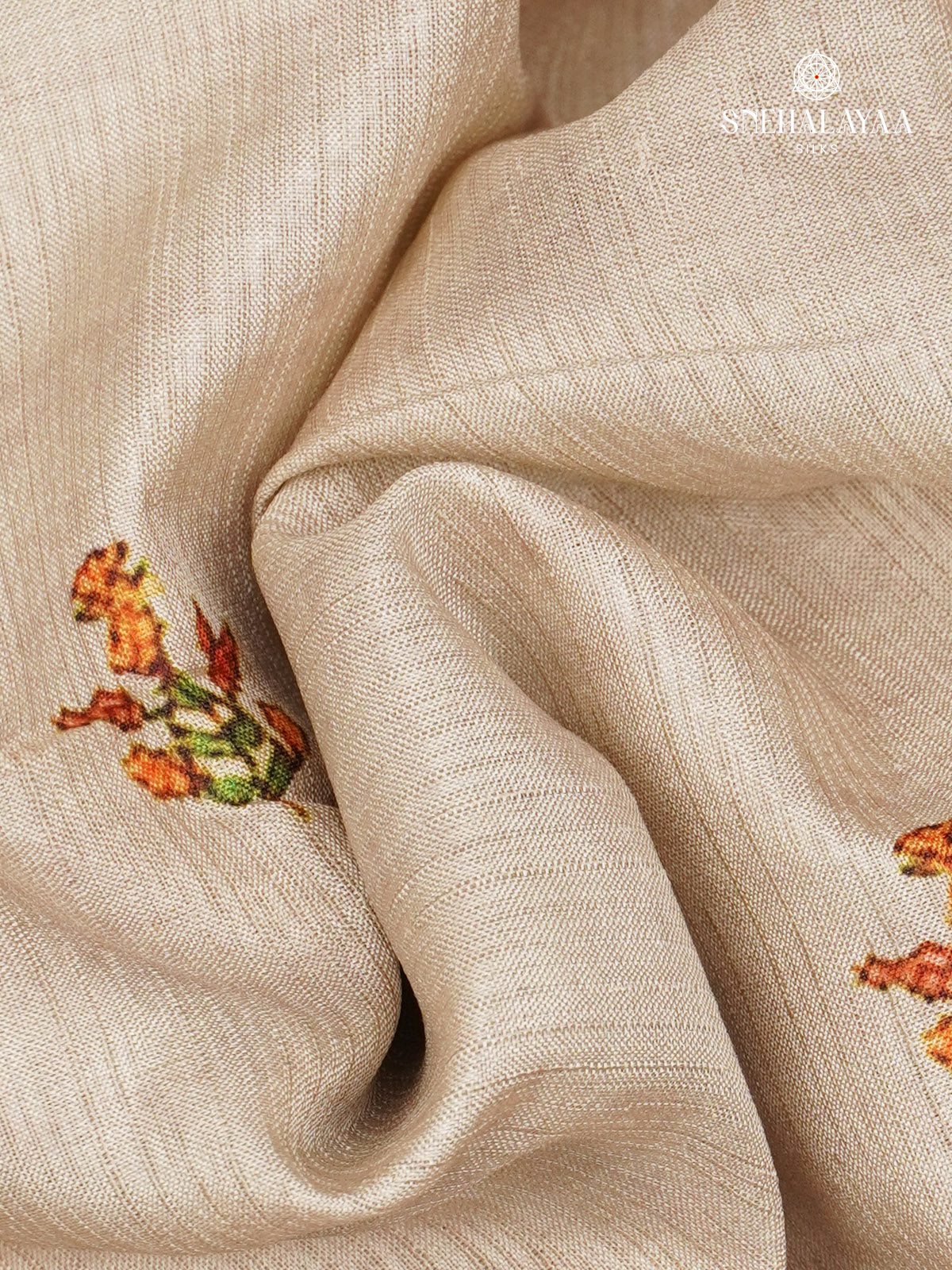 Beige With Maroon Border Tussar Saree