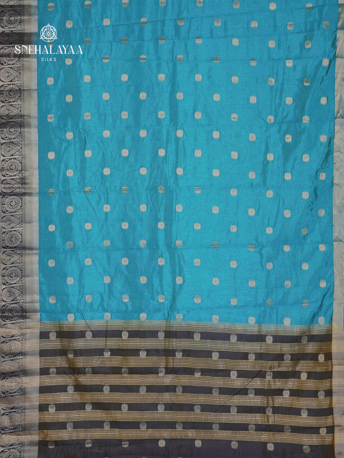 Peacock Blue Raw Silk Saree