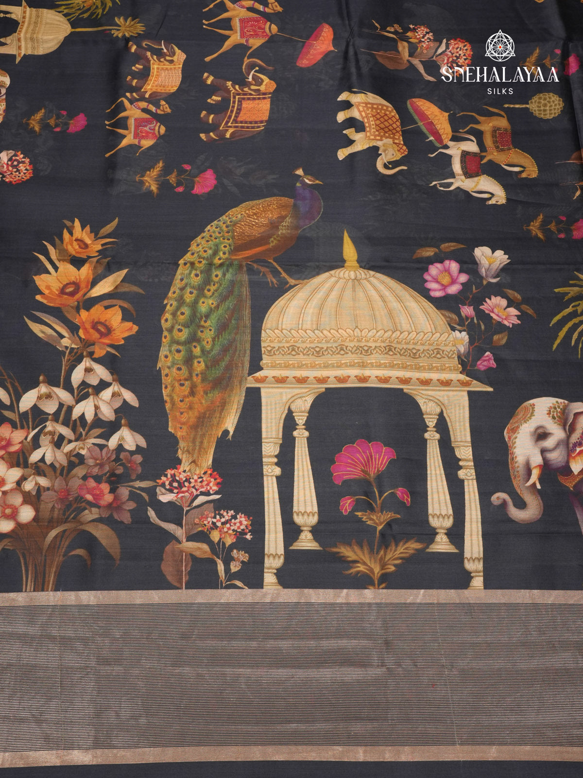 Black Chiniya Silk Saree