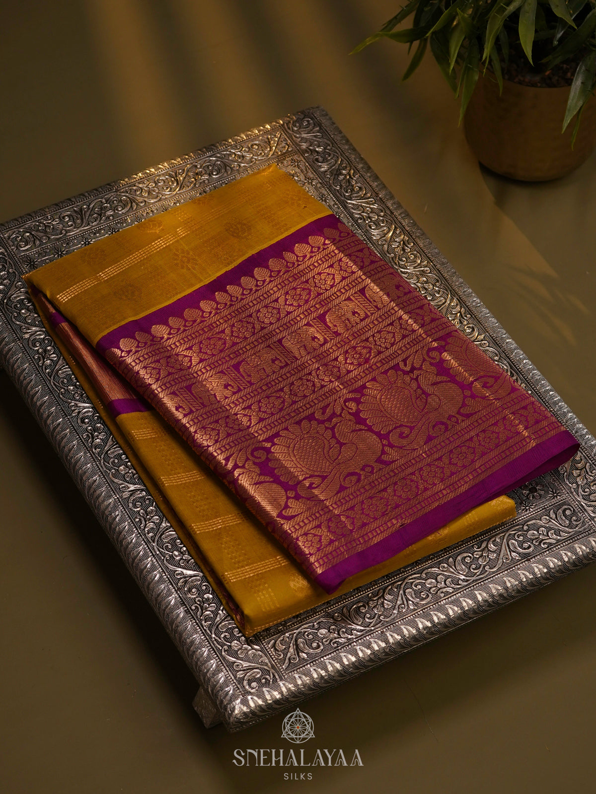 Mustard Kuppadam Silk Cotton Saree with Rich Zari Pallu