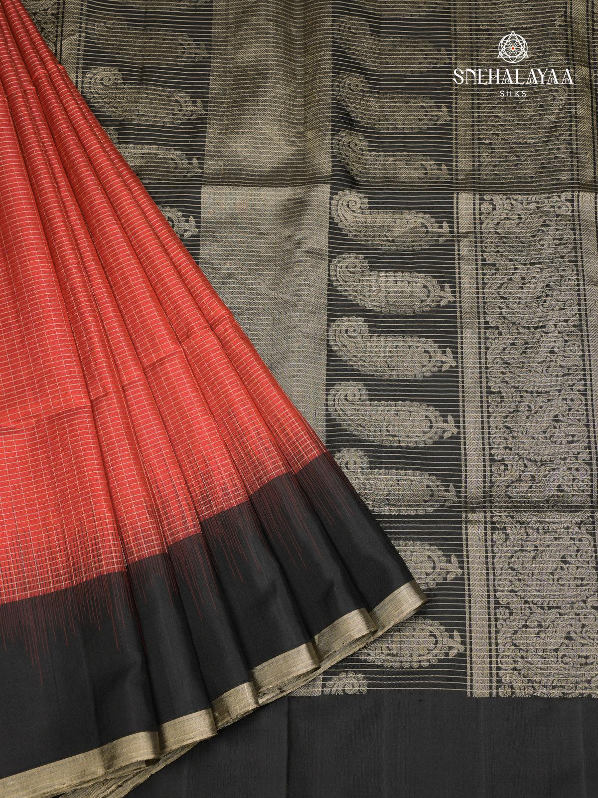 Rust Orange Kanjivaram Soft Silk Saree