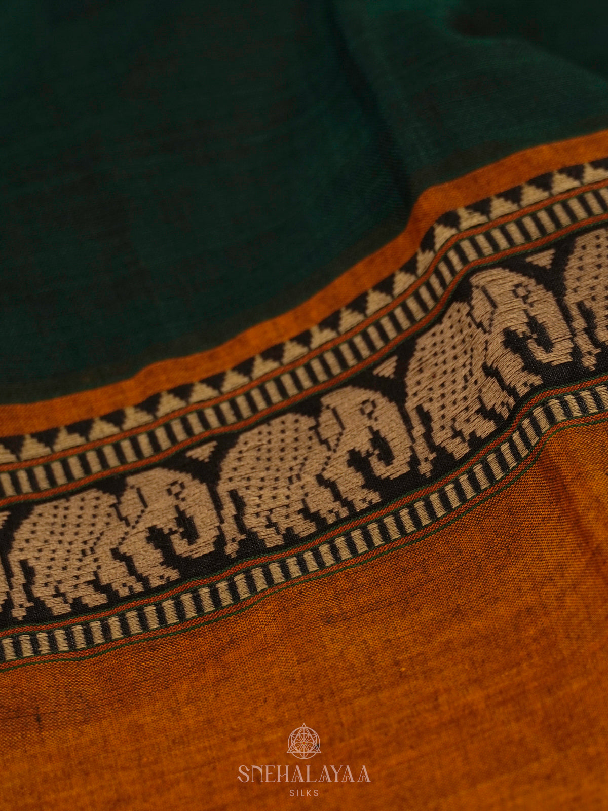 Forest Green Narayanpet Cotton Saree without Blouse