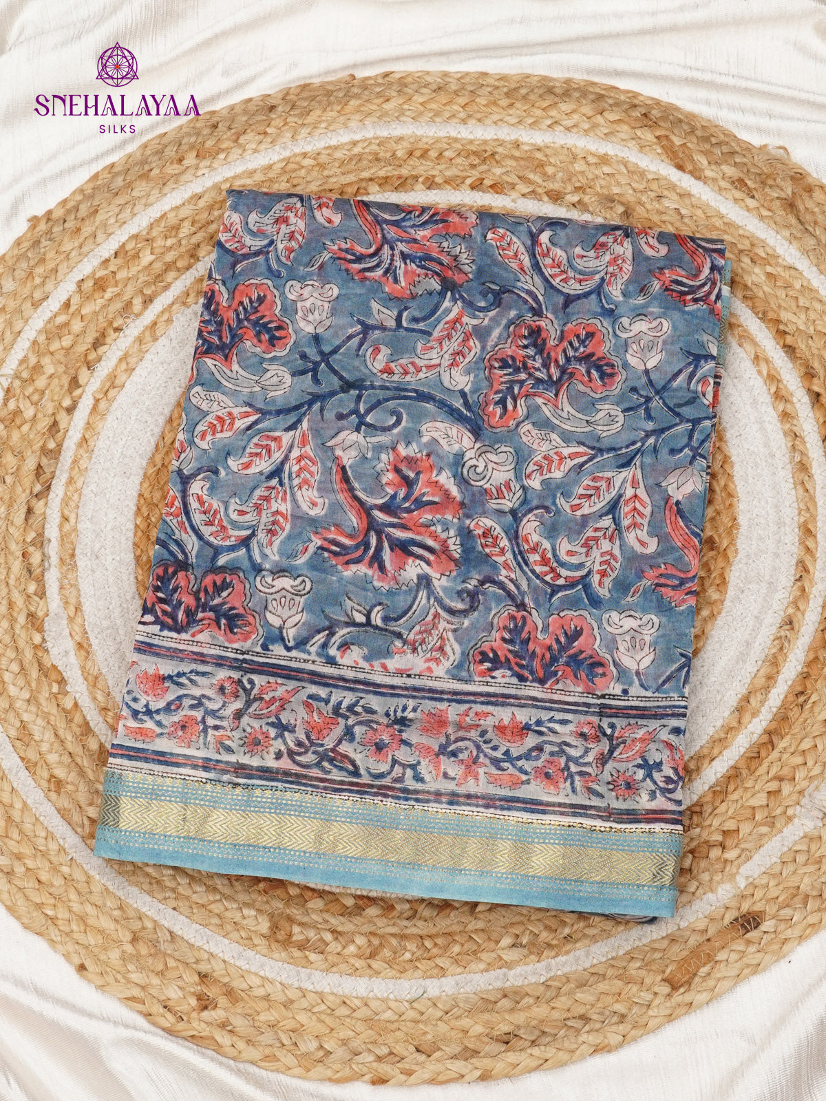 Sea Blue Chanderi Saree