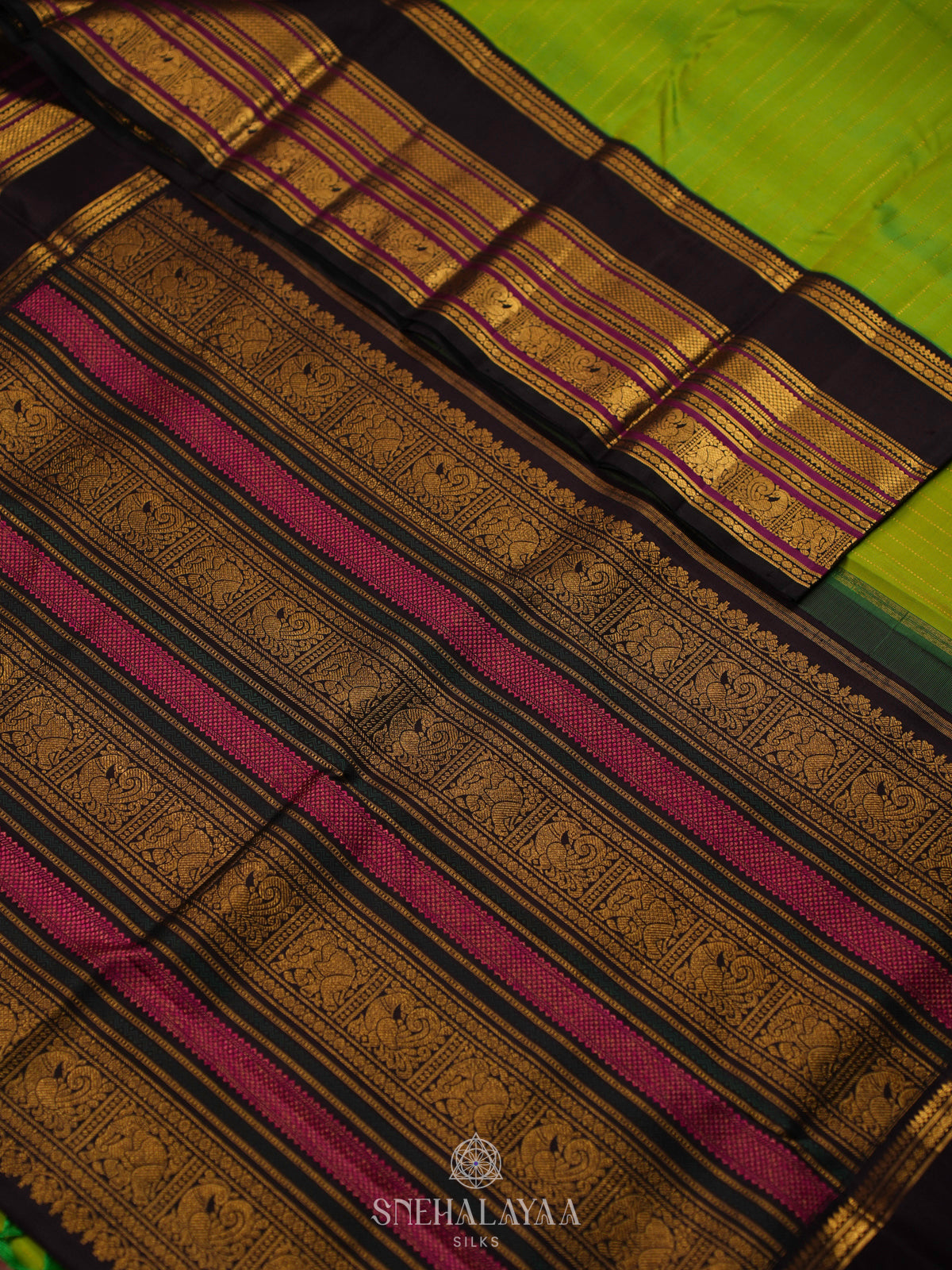 Lime Green Kanjivaram Silk Saree