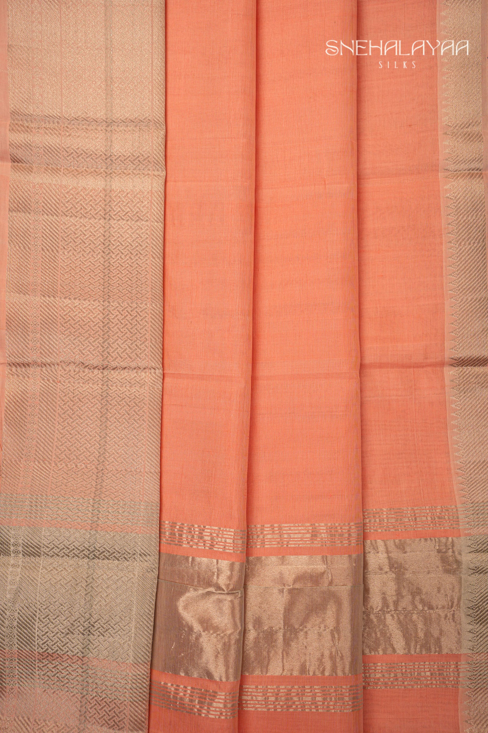 Peach Pink Mangalgiri Silk Saree