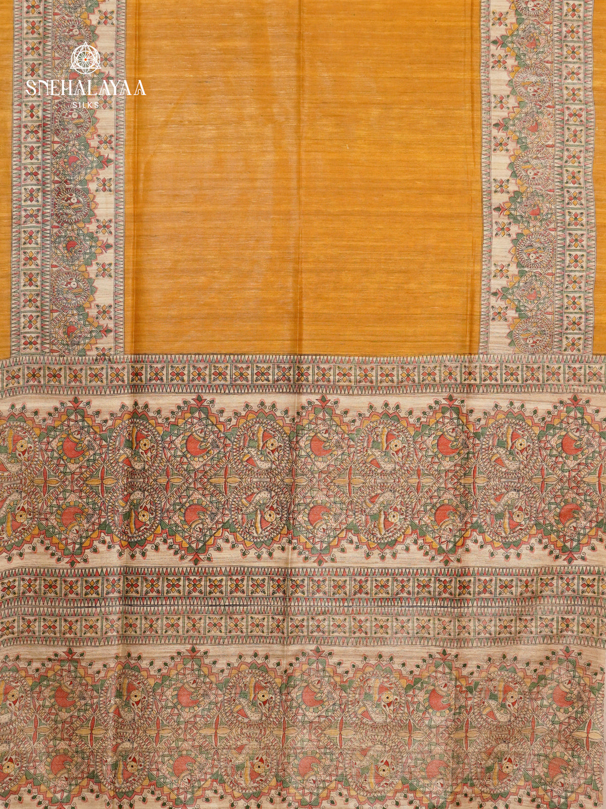 Mango Yellow Madhubani Printed Saree