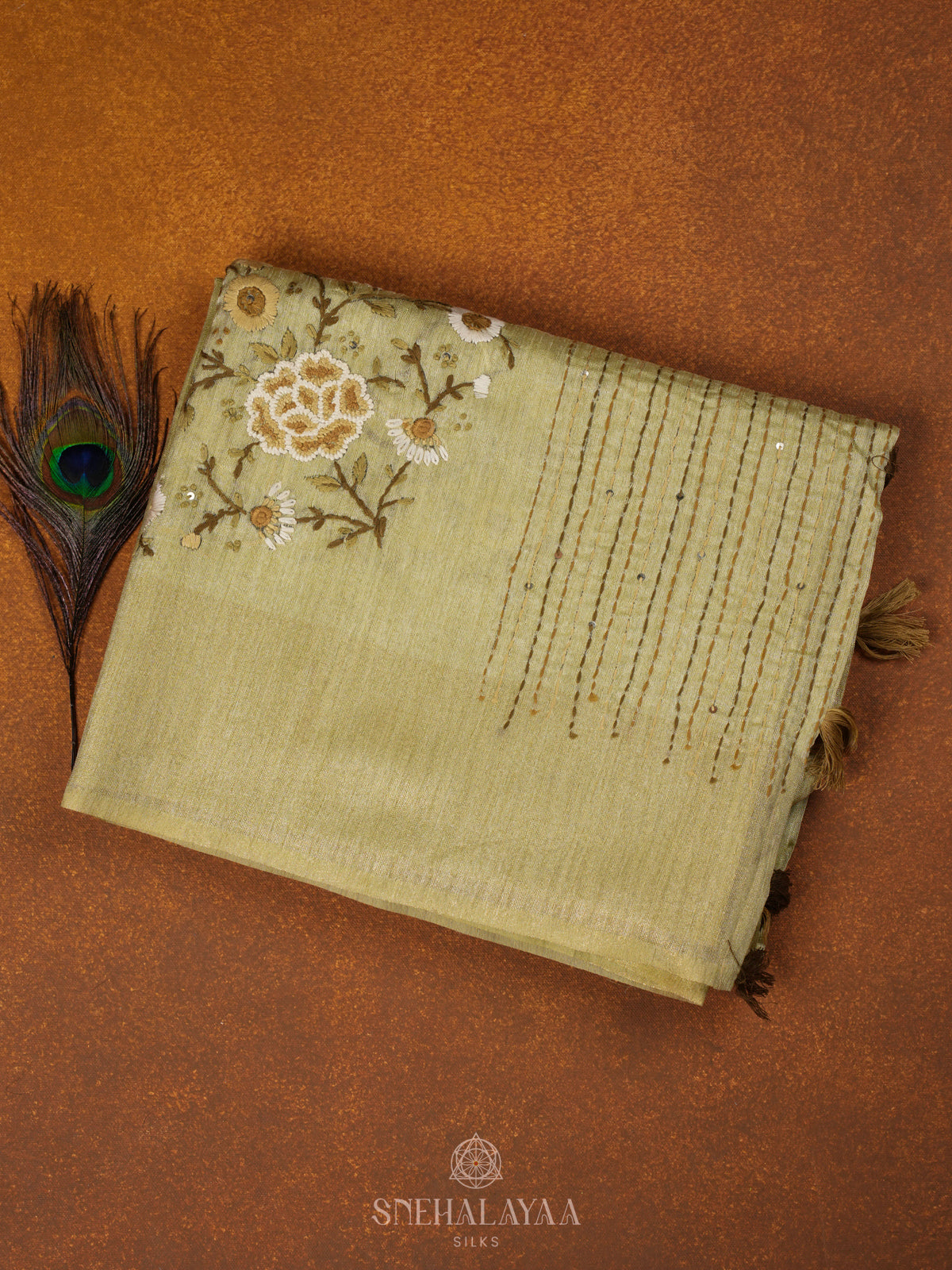 Pale Yellow Linen Embroidery Saree