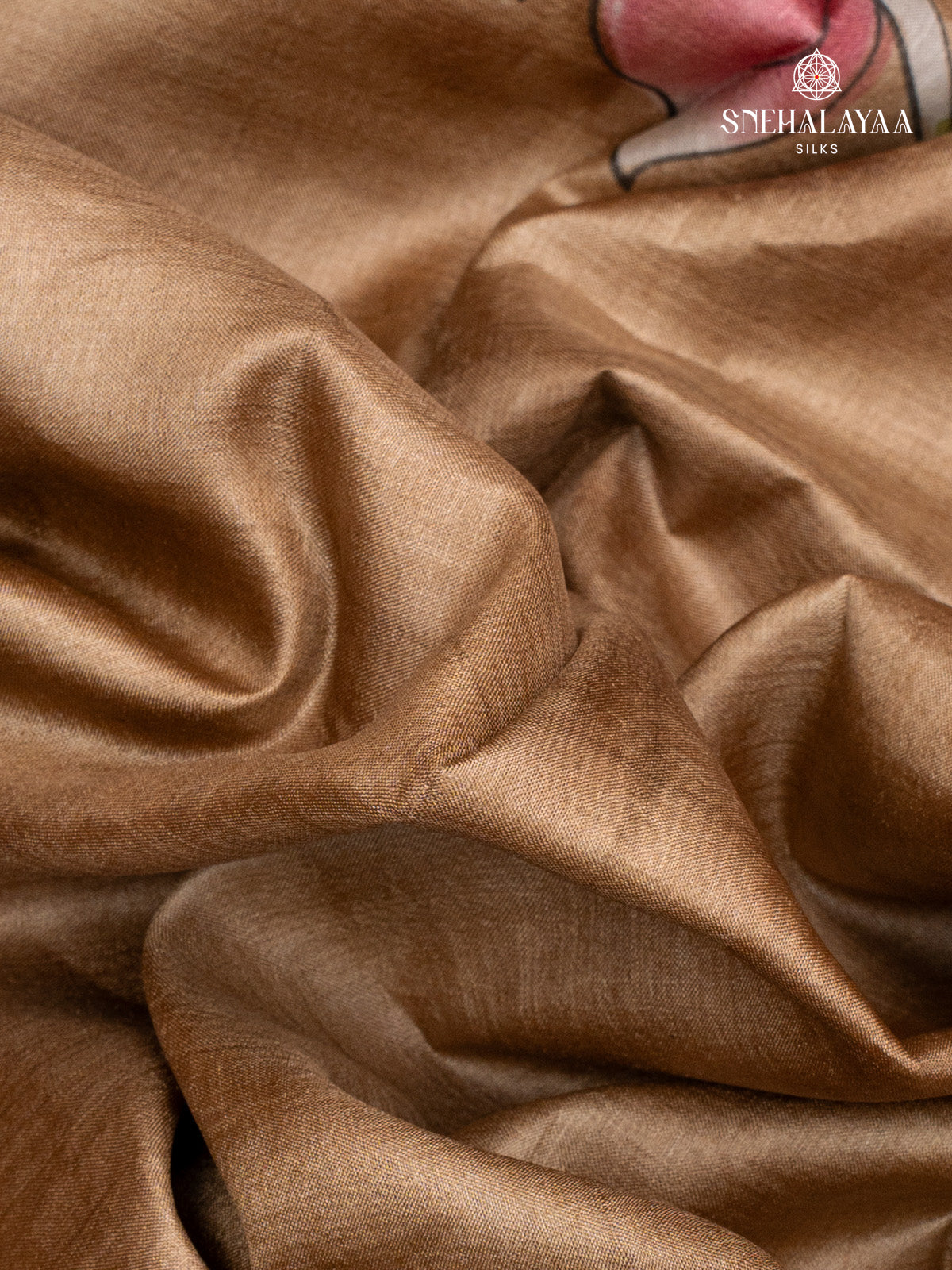 Pale Brown Printed Tussar Saree