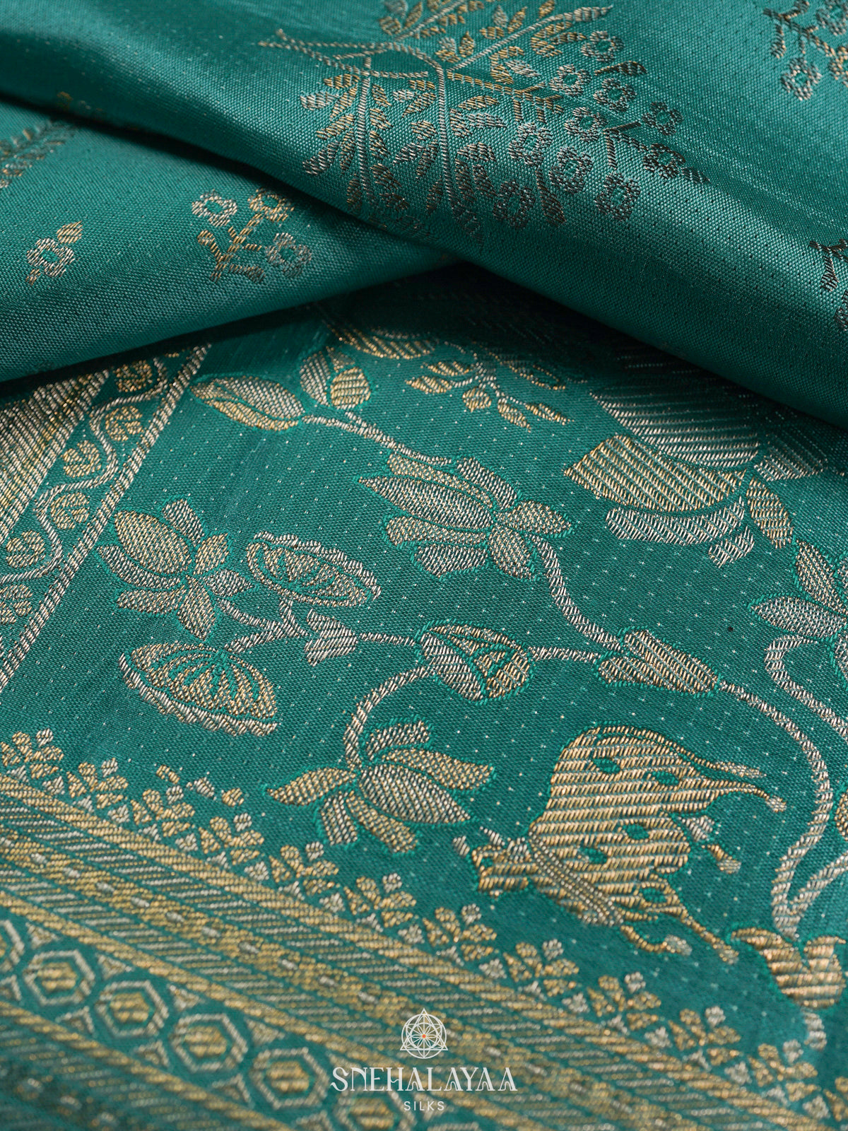 Teal Blue Kanjivaram Silk Saree