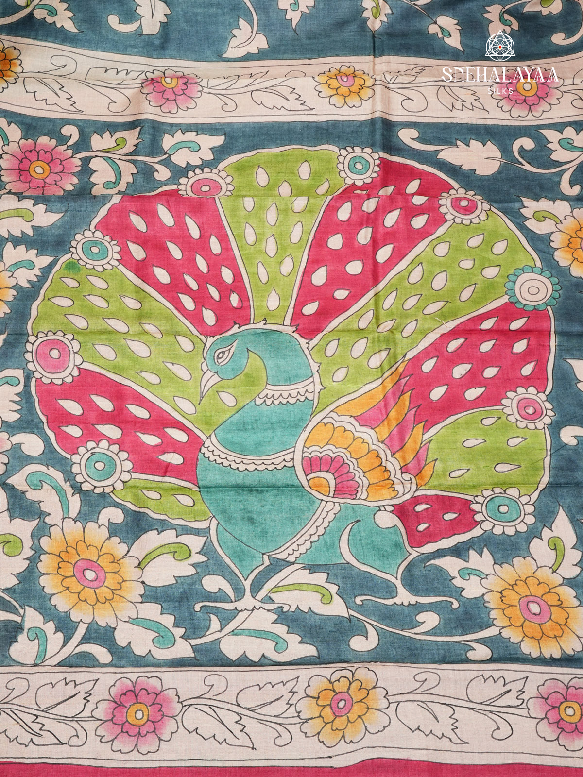 Sea Green Tussar Silk Saree