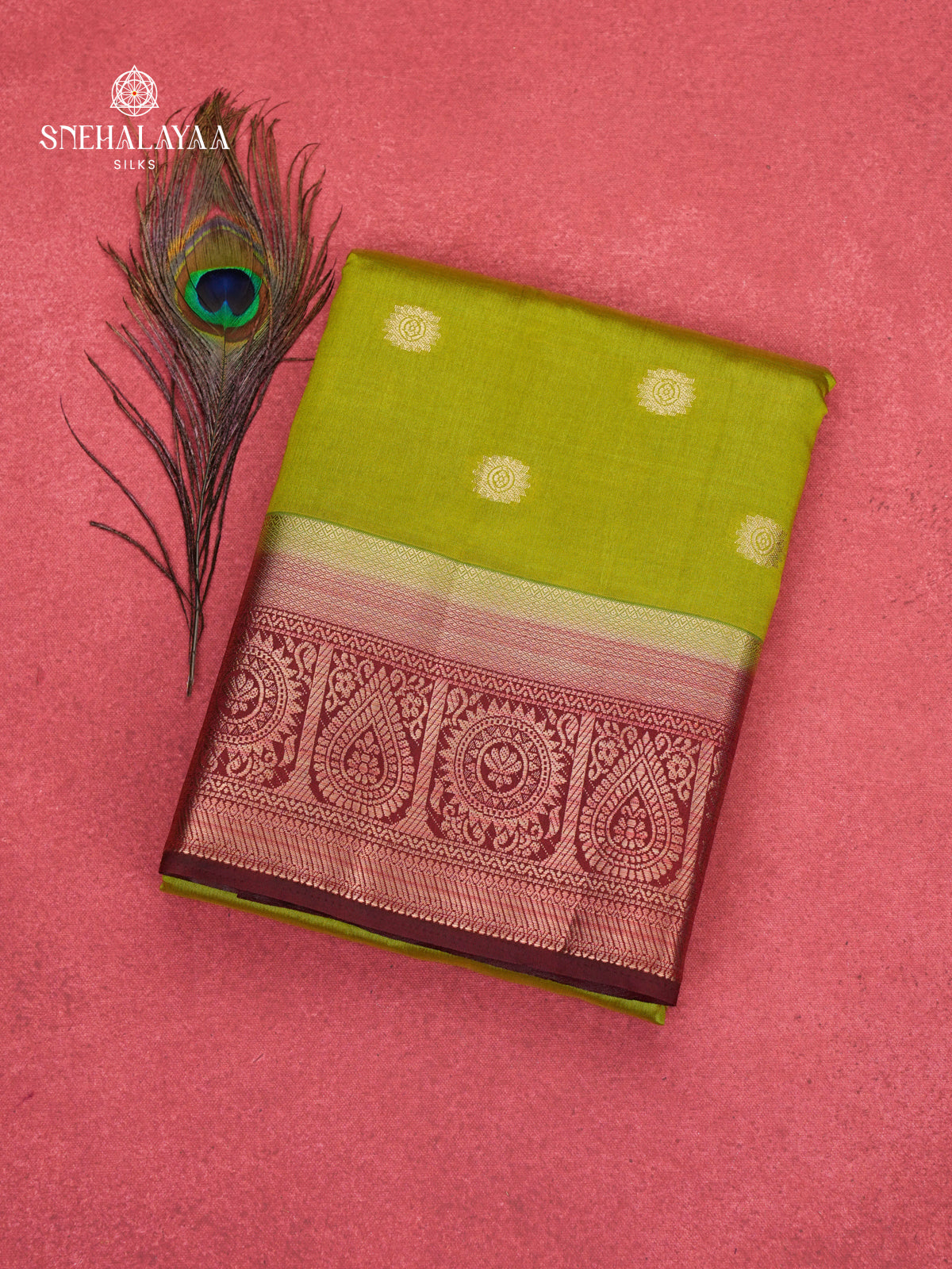Lime Green Raw Silk Saree