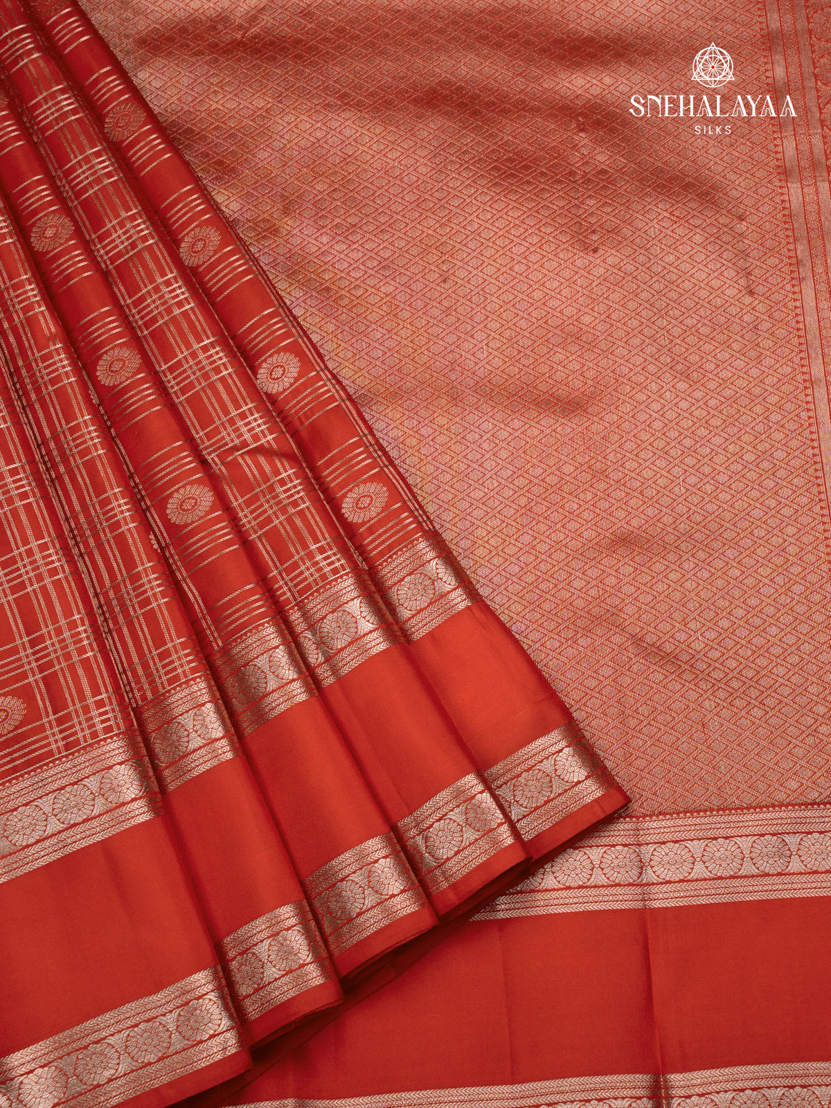 Rust Orange Kanjivaram Silk Saree