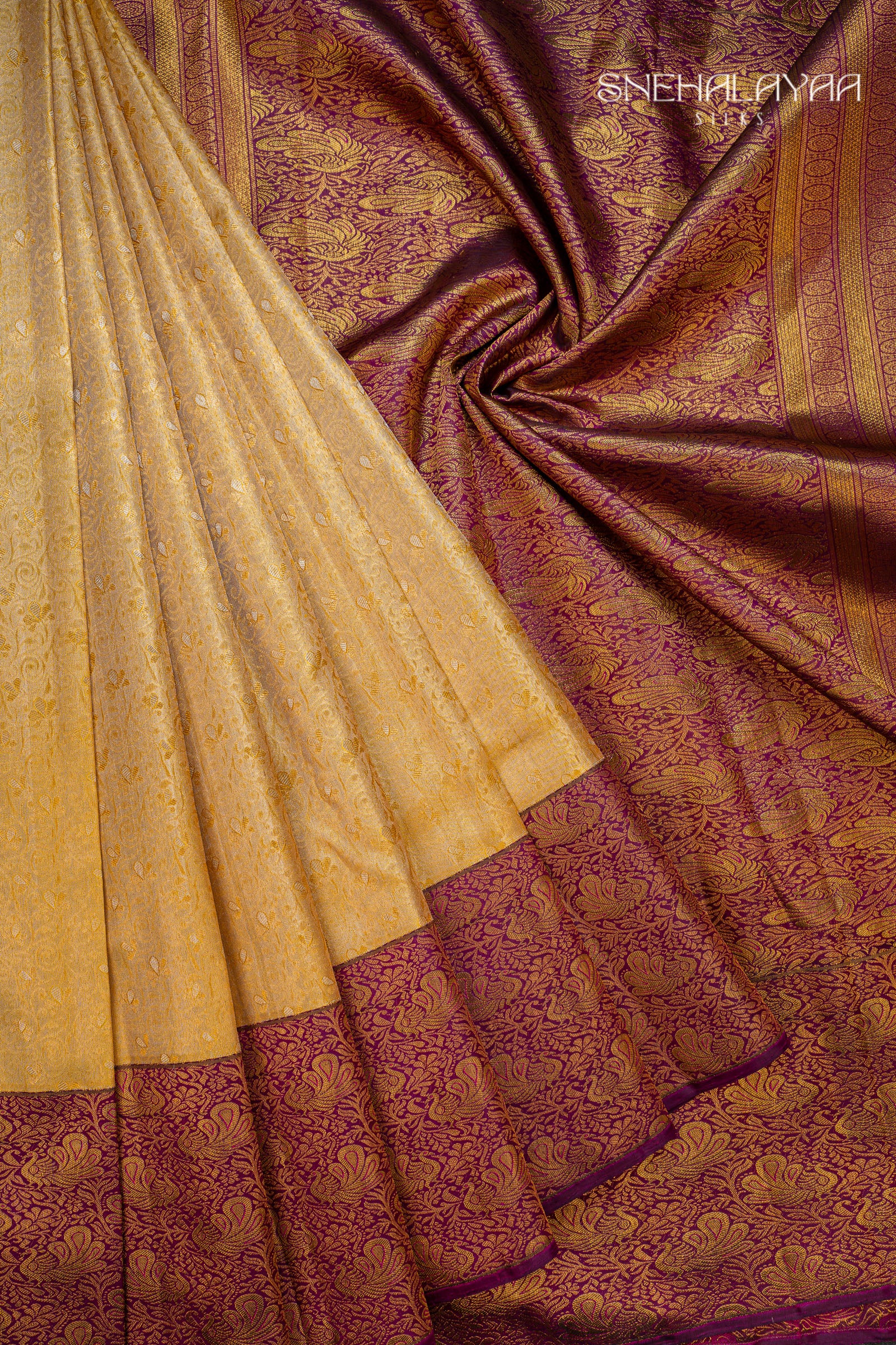 Golden Yellow Kancheevaram Tissue Silk Saree