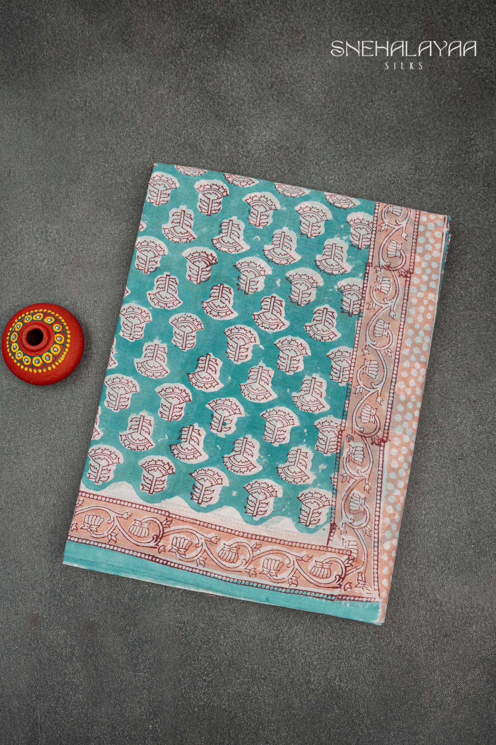 Turquoise Blue Jaipur Cotton Saree