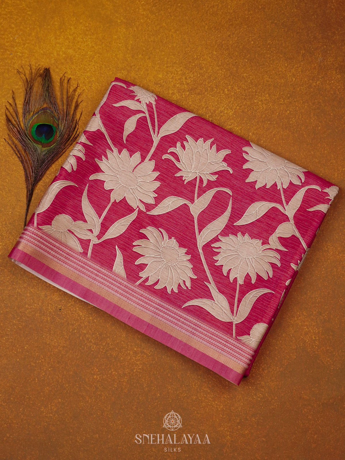 Pink Printed Dola Silk Saree