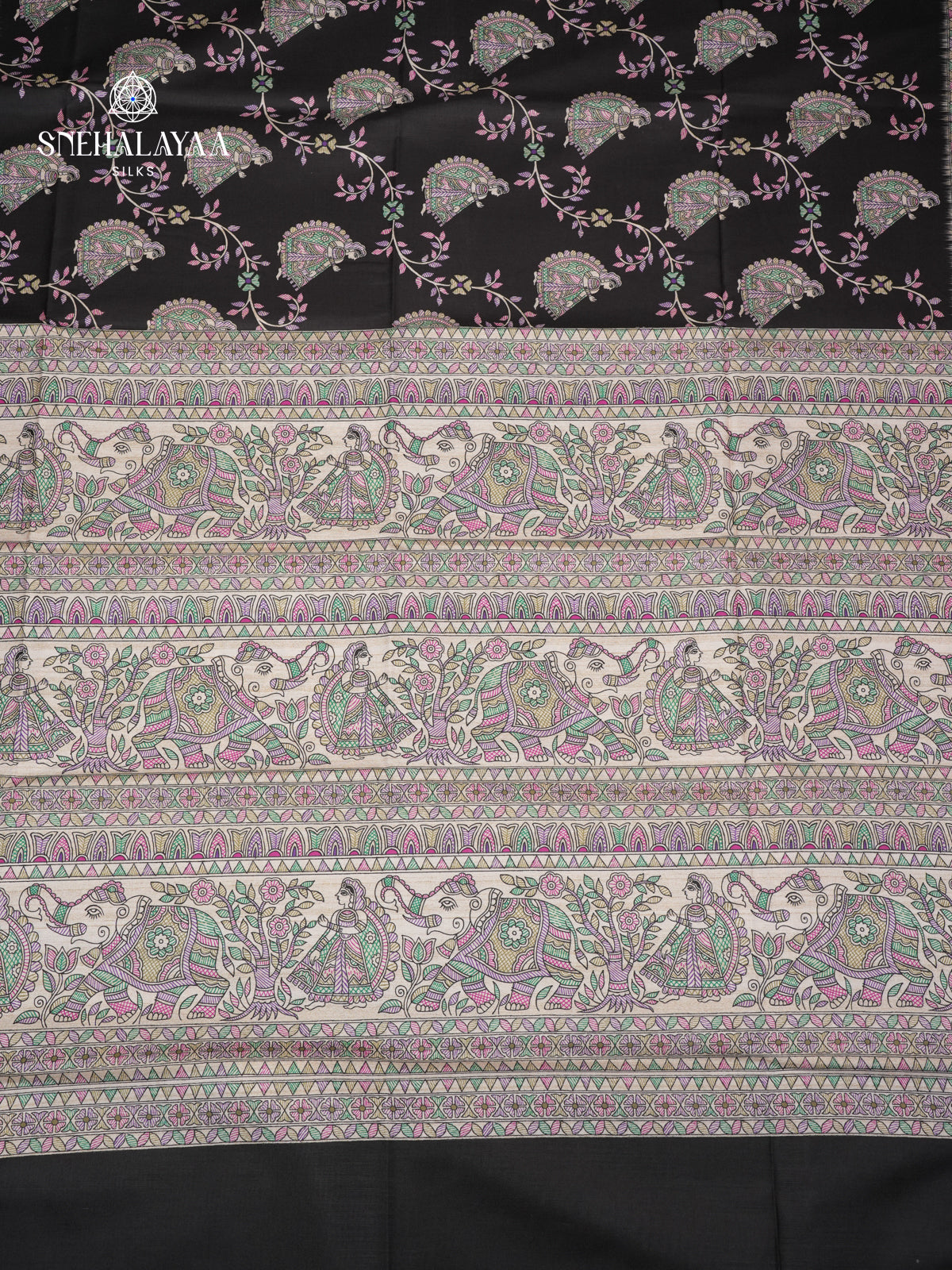 Black Madhubani Printed Saree