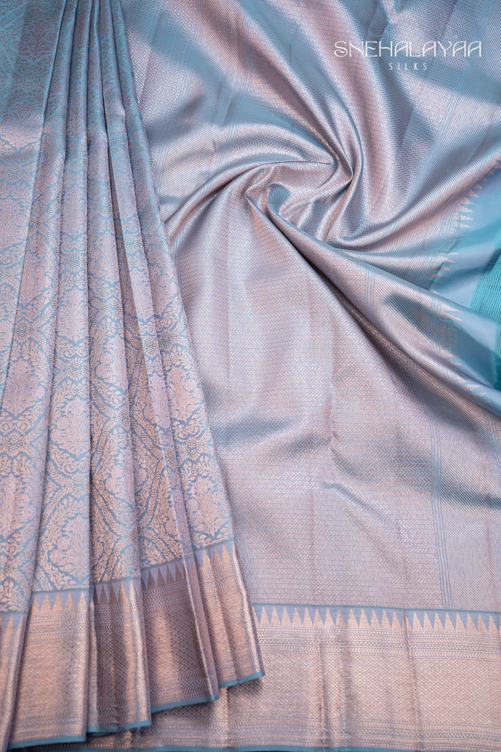 Sky Blue Kancheevaram Silk Saree