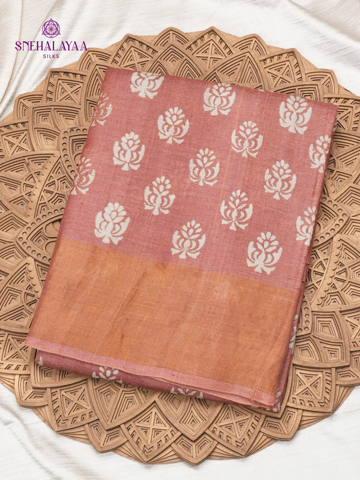 Peach Pink Tussar Silk Saree