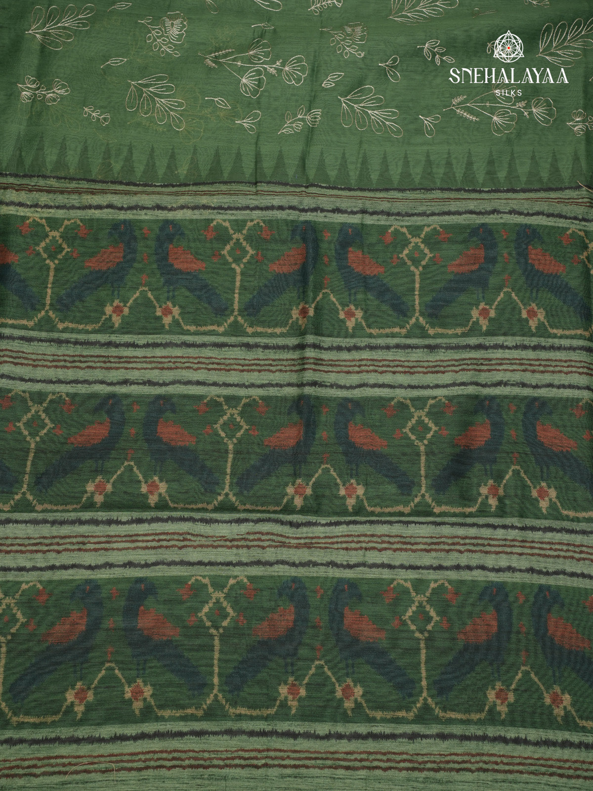 Forest Green Linen Embroidery Saree