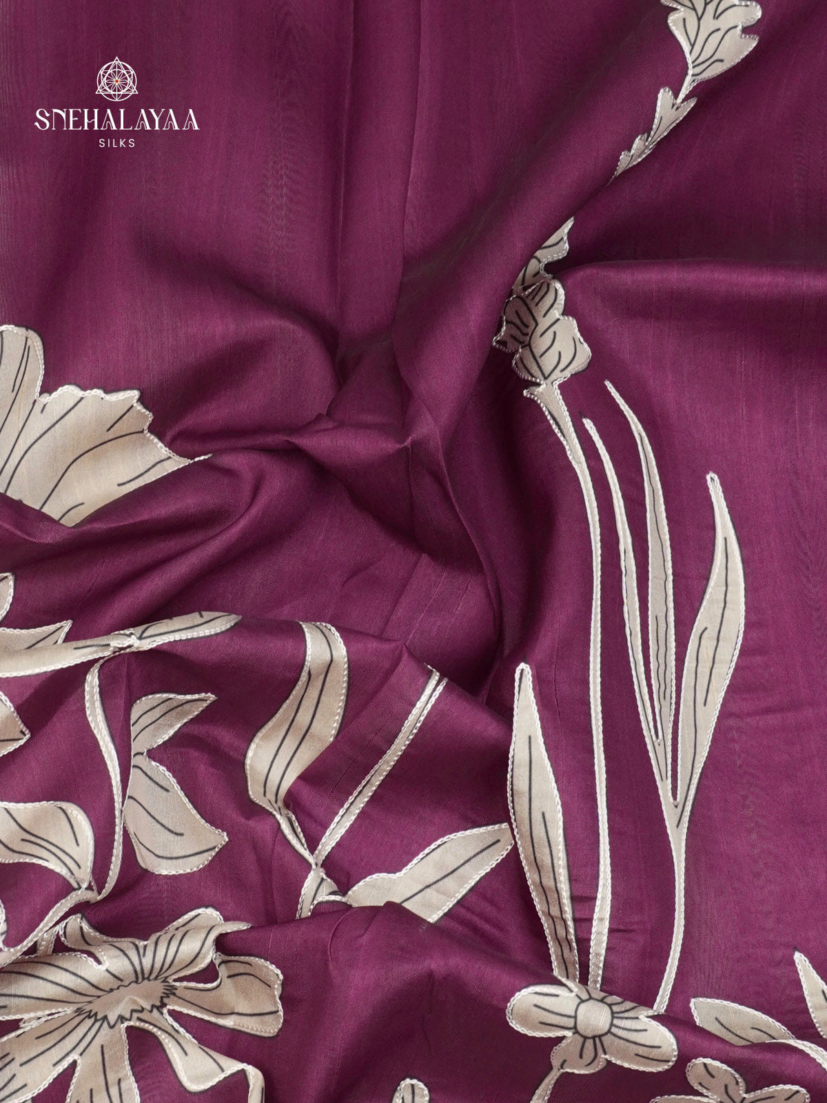 Burgundy Raw Silk Embroidery Saree