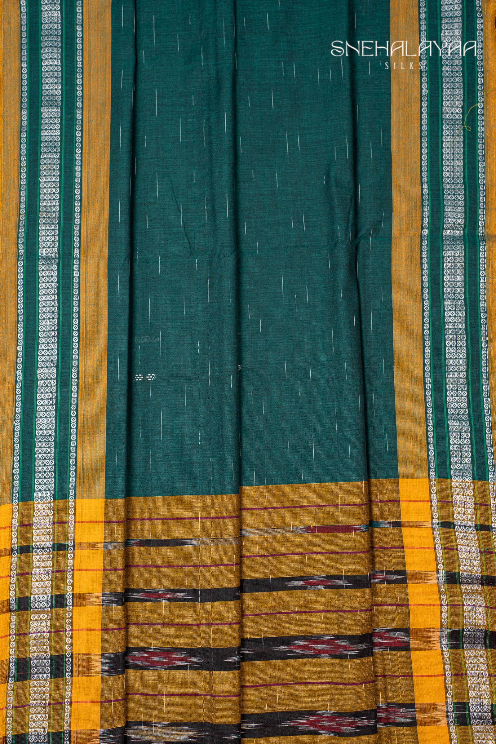 Teal Green Sambalpuri Cotton Saree