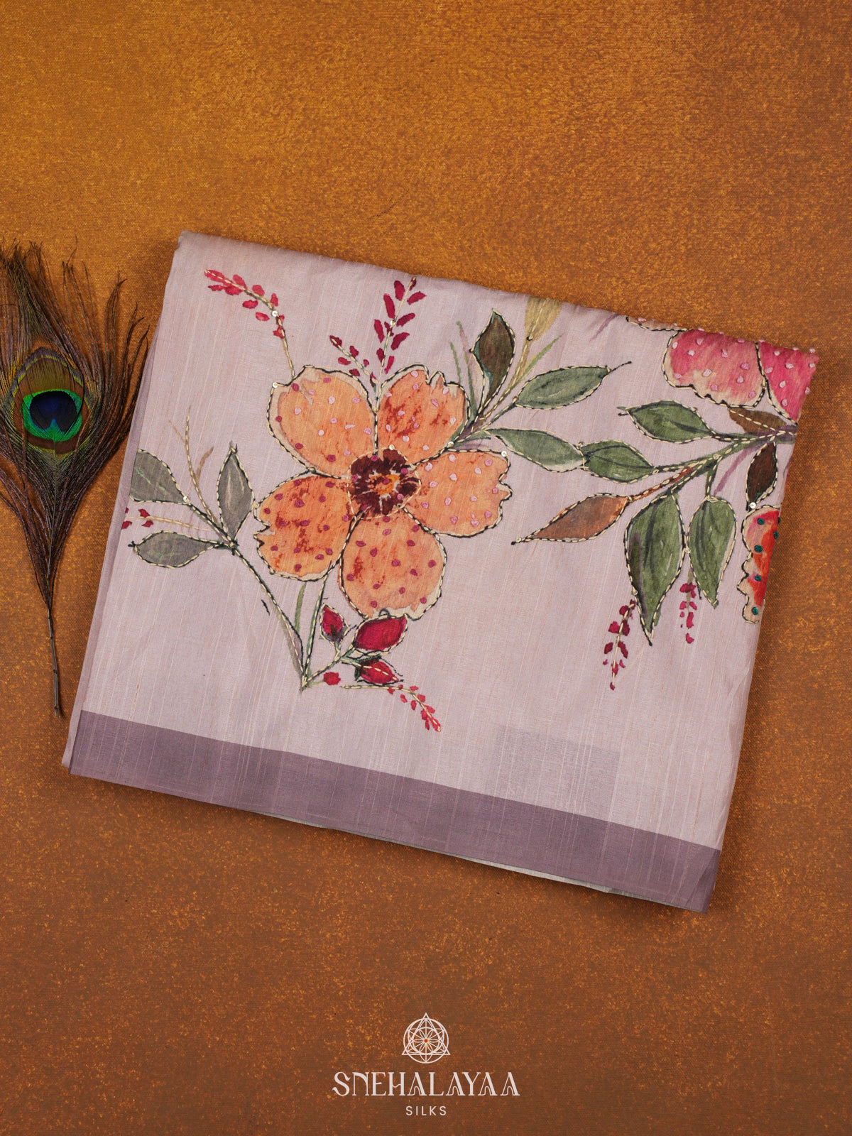 Pink Tussar Embroidery Saree