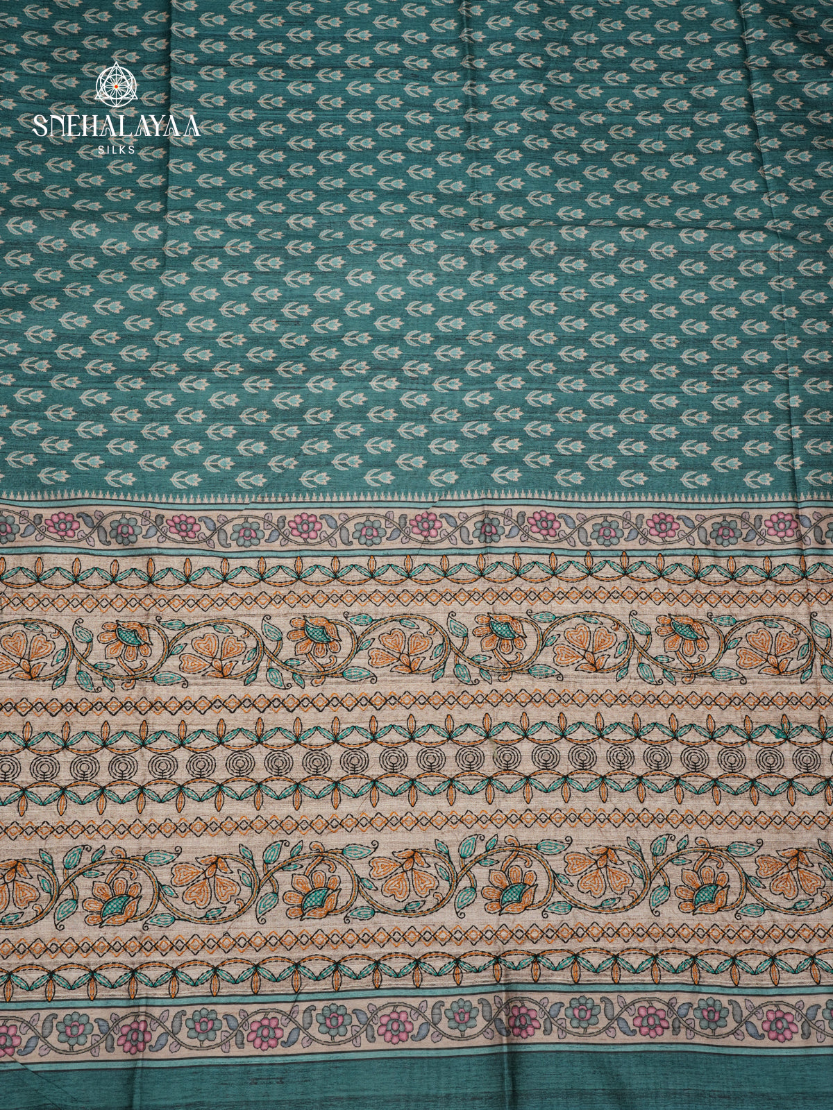 Green Tussar Embroidery Saree