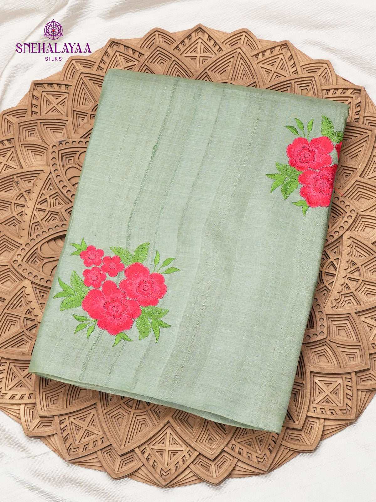 Teal Green Tussar Silk Saree